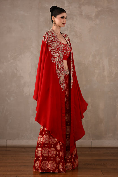 Embroidered Cape & Banarasi Pants Set