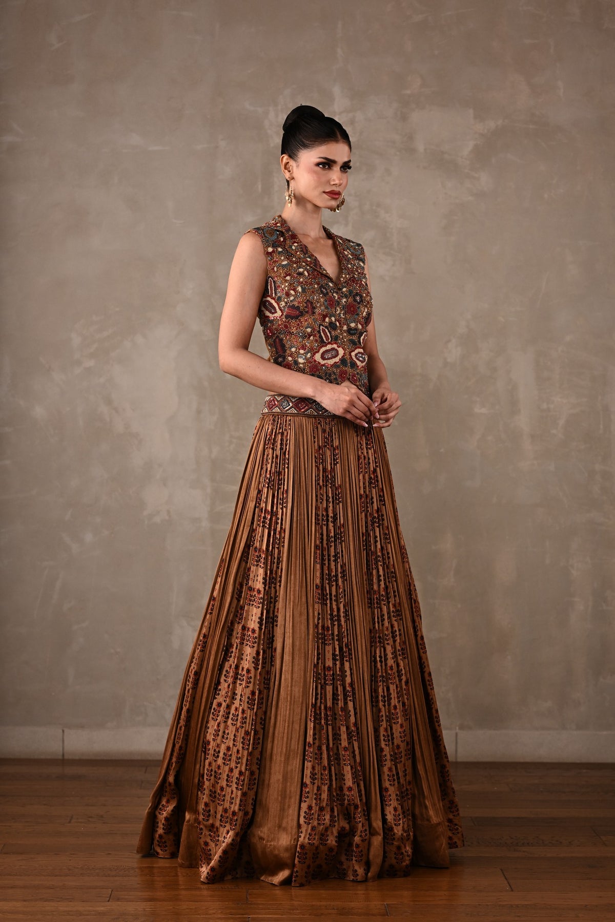 Embroidered Printed Satin Lehenga Set
