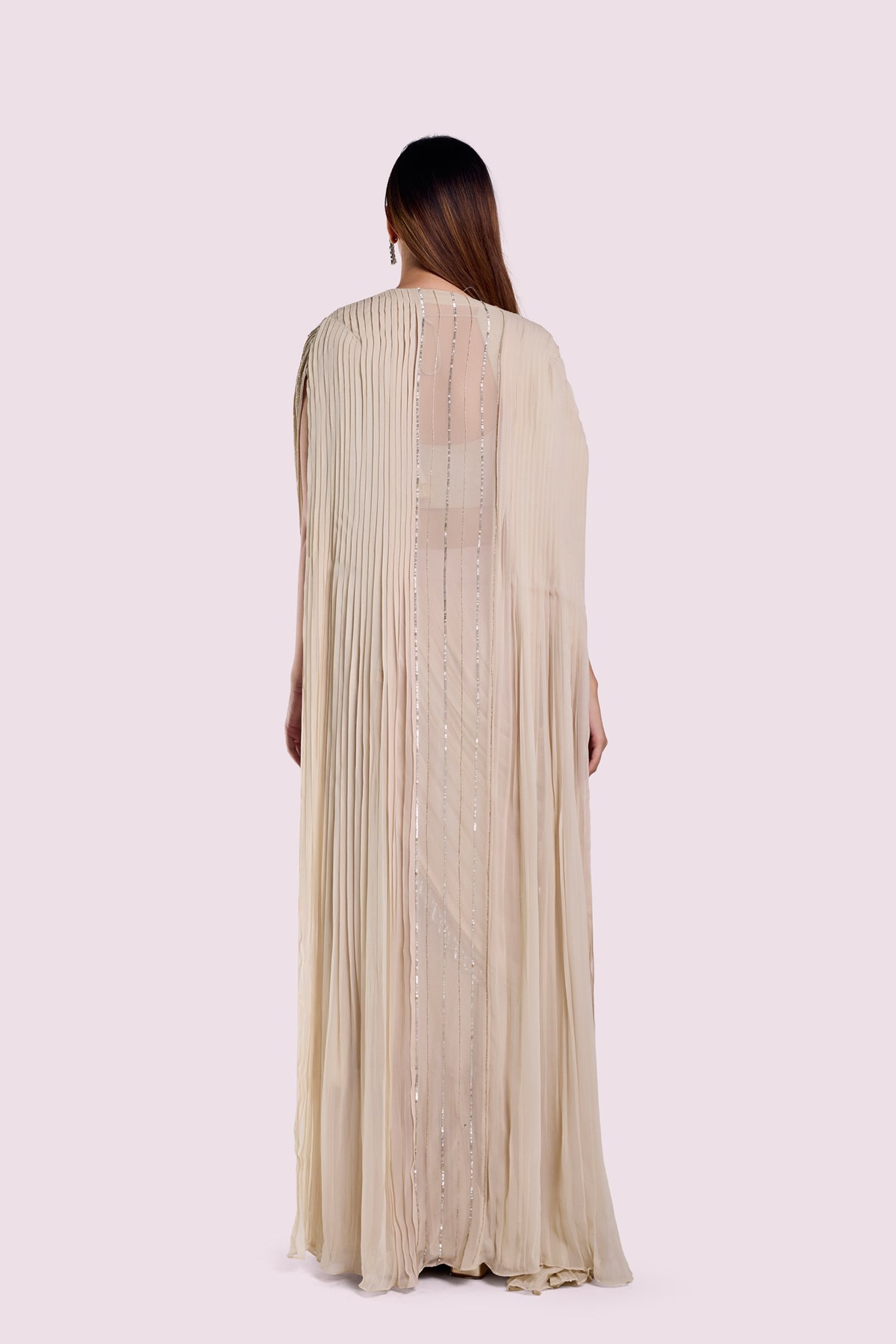 Embellished Drape Saree With Longline Cape