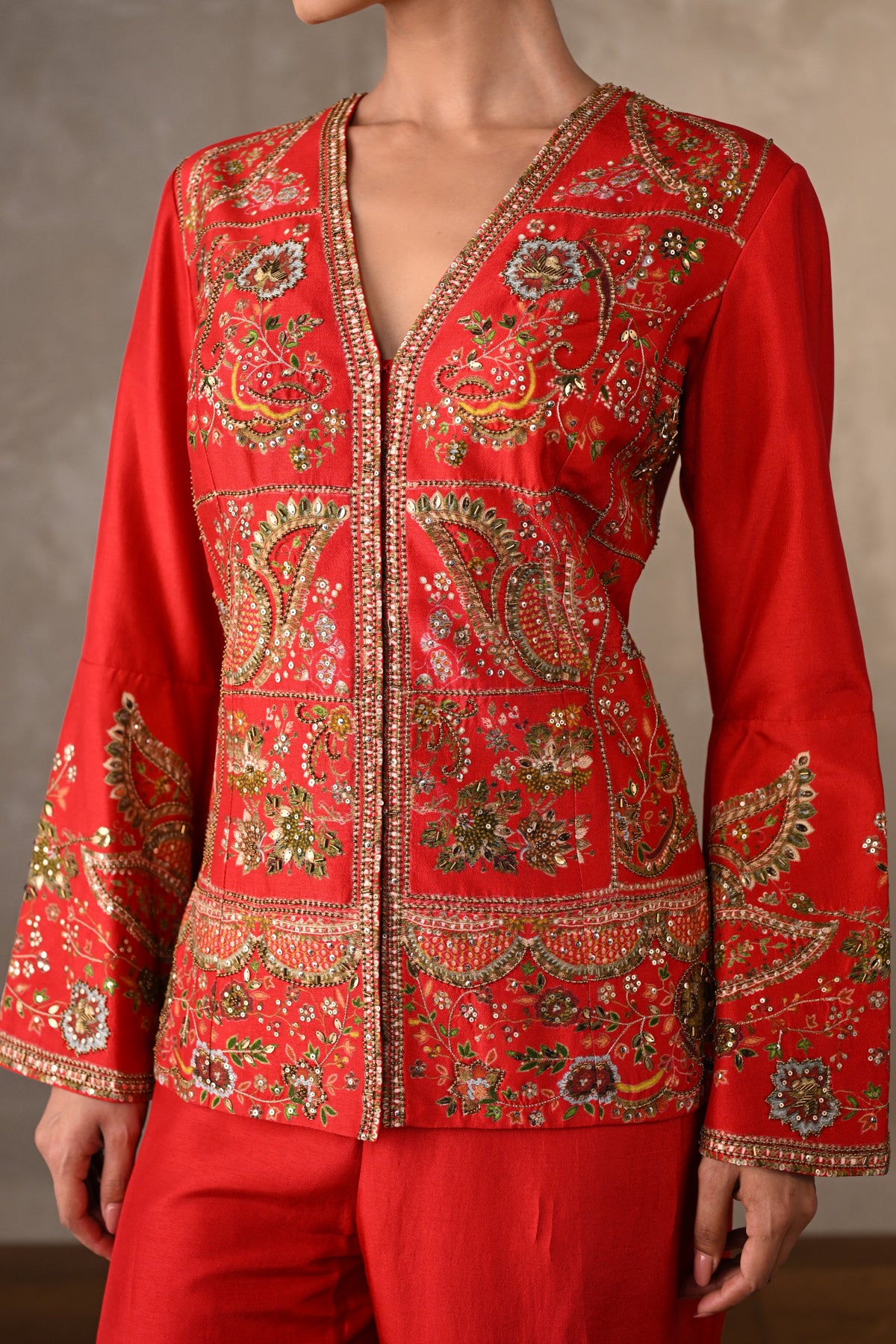Crimson Silk Embroidered Co-Ord Set