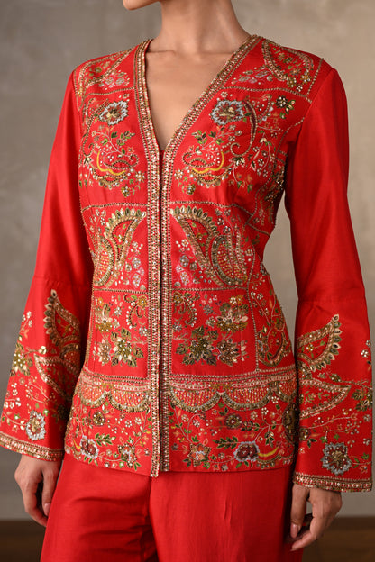 Crimson Silk Embroidered Co-Ord Set