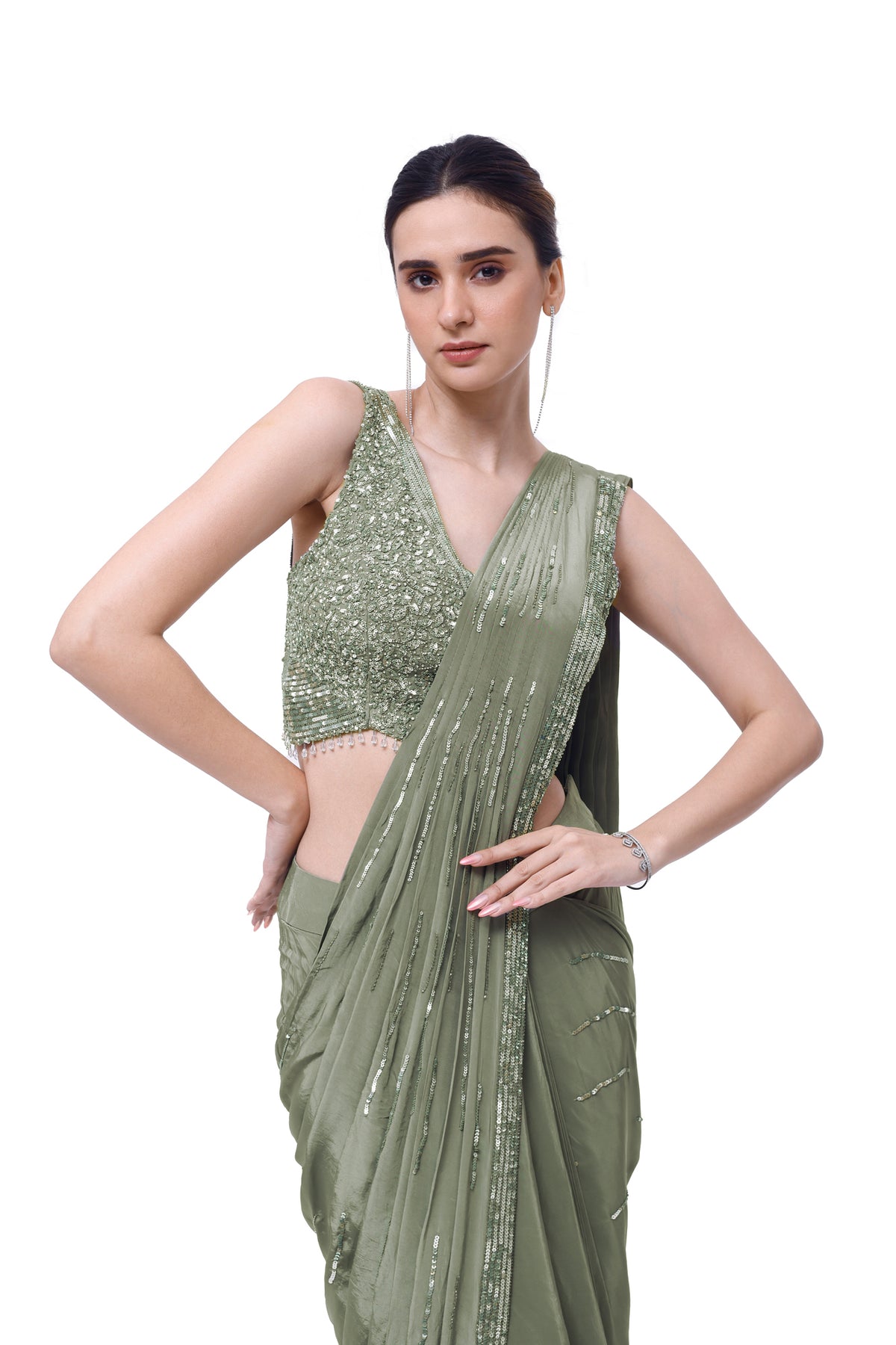 Green Drape Saree