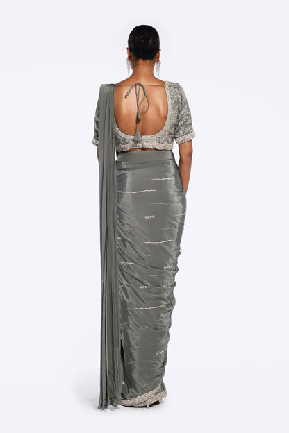 Embroidered Green Lycra Drape Saree