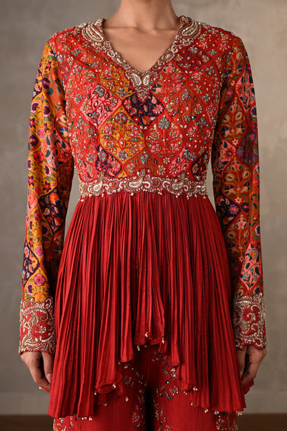 Royal Red Silk Embroidered Co-Ord Set