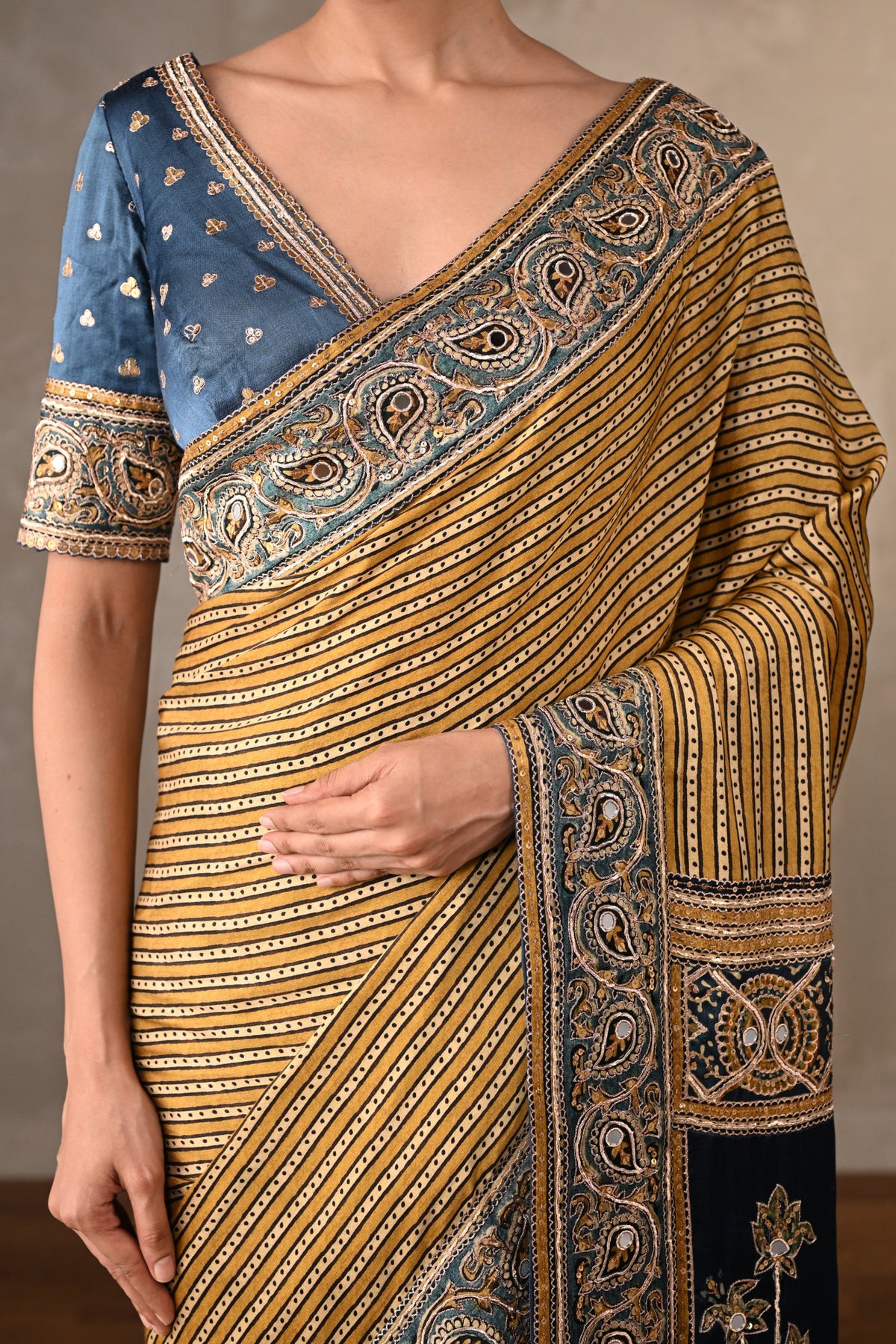 Golden Stripes Saree Set