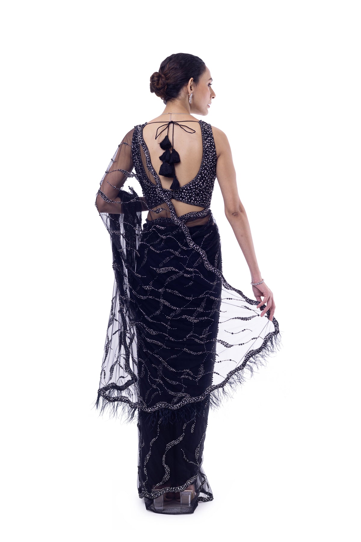Black Embellished Net Saree