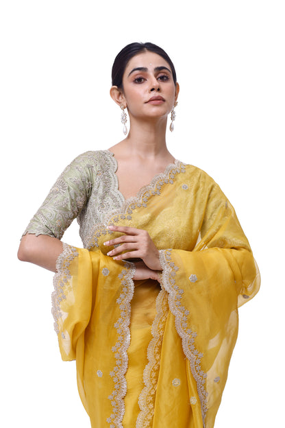 Chrome Yellow Organza Saree
