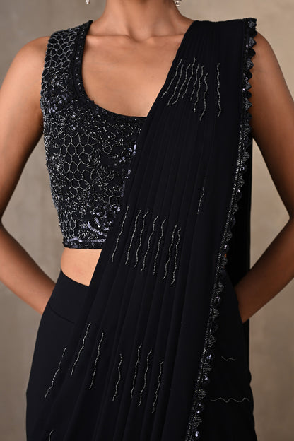 Noir Georgette Pre-Stitched Saree