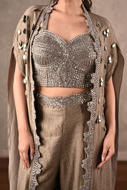 Mirror-work Embroidered Cape Set