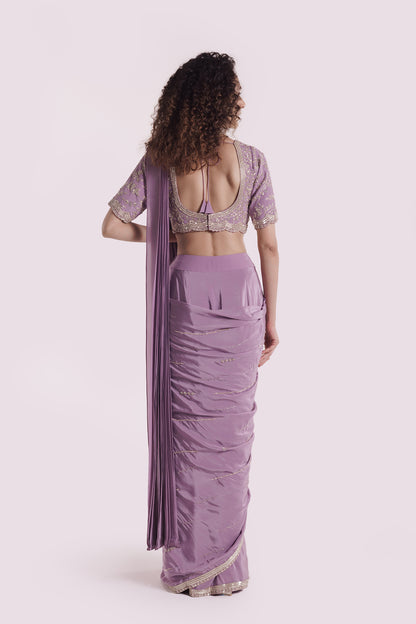 Embroidered Lavender Lycra Drape Saree