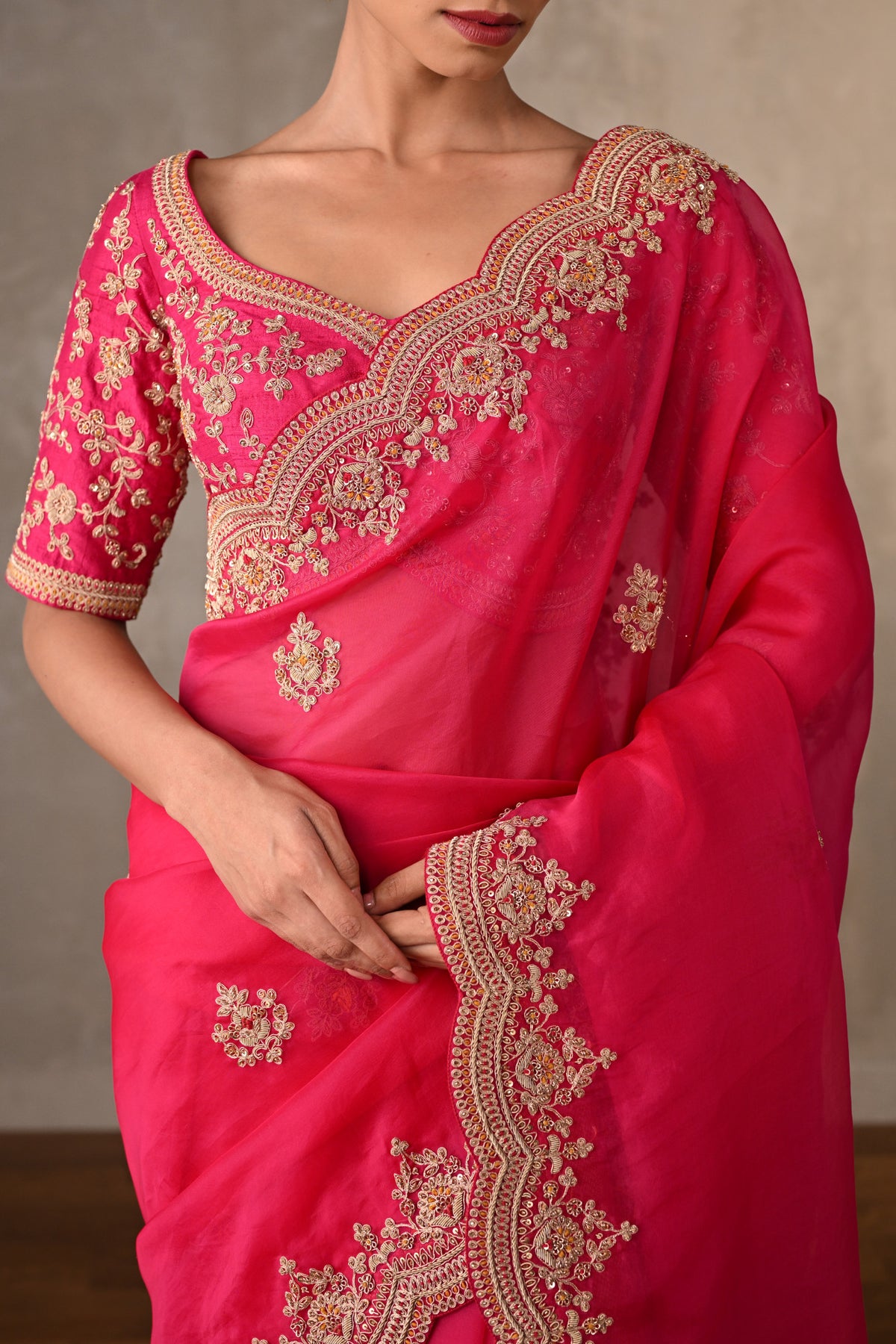 Radiant Ruby Organza Saree Set