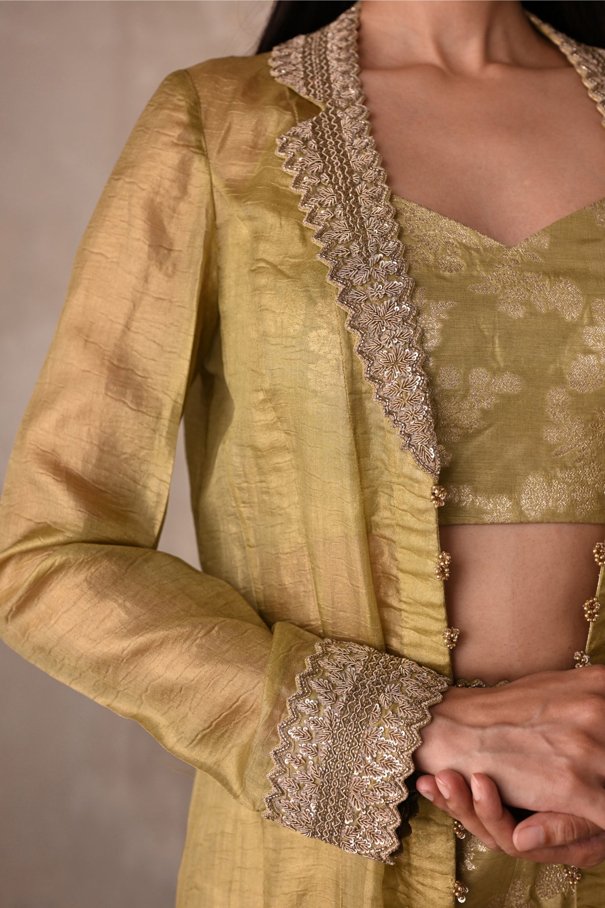 Pista Green Brocade Jacket Set