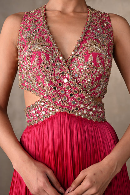 Moss Mirror Embroidered Pleated Gown