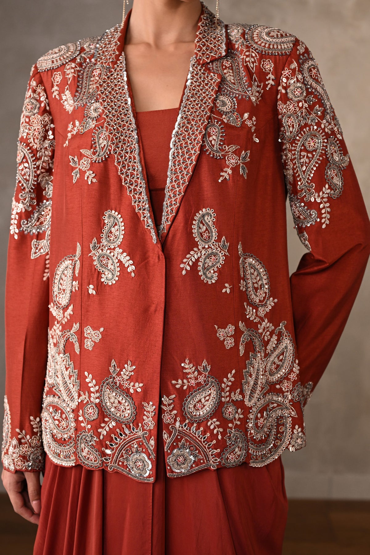 Rust Royale Embellished Drape Ensemble