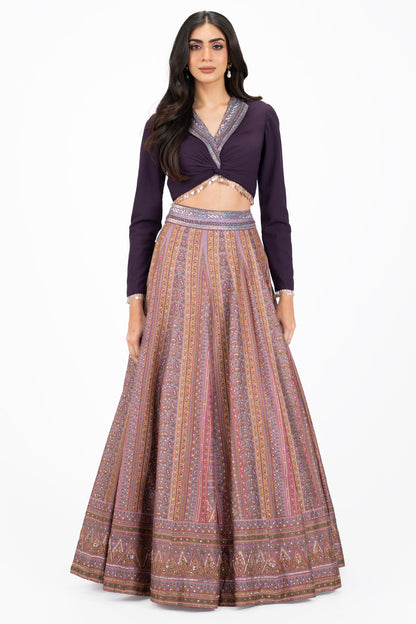 Lapel Collared Silk Lehenga