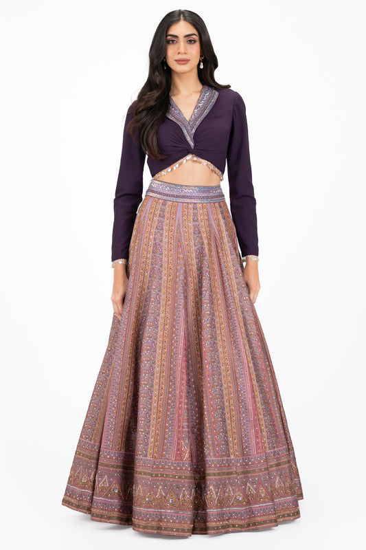 Lapel Collared Silk Lehenga