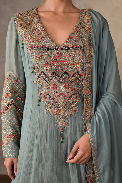 Sky Blue Luxe Embroidered Organza Anarkali