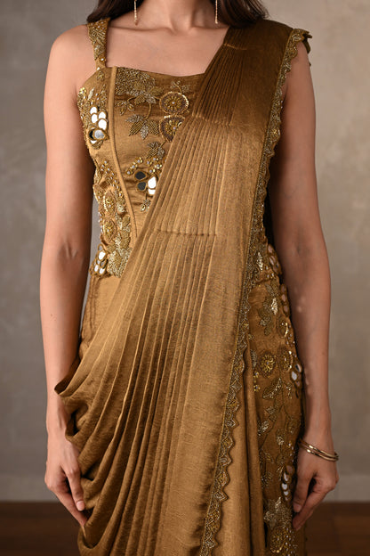 Golden Aura Embellished Draped Gown