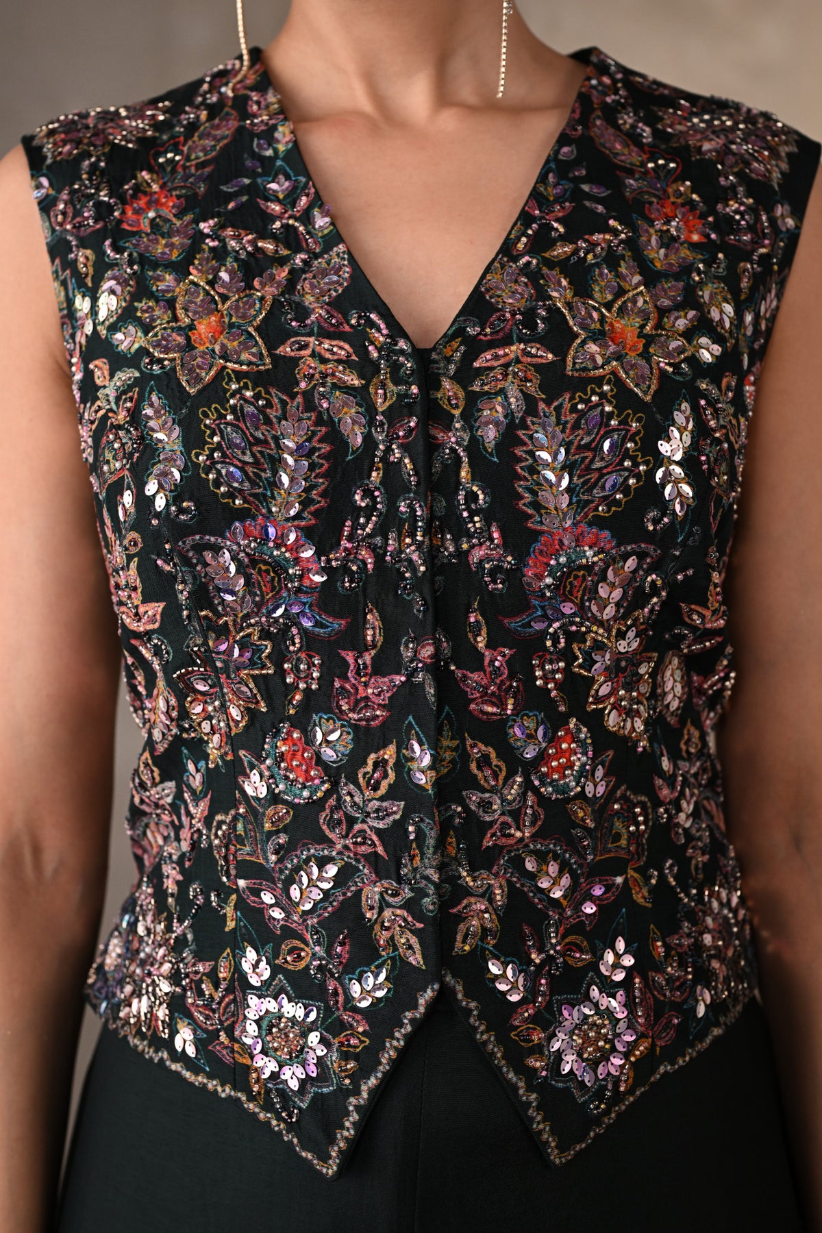 Midnight Bloom Embellished Silk Co-Ord Set