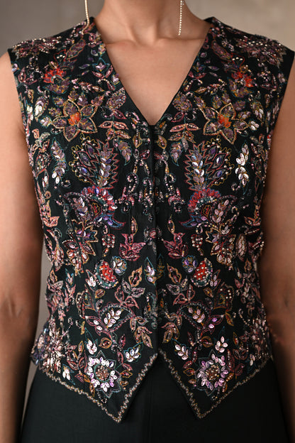 Midnight Bloom Embellished Silk Co-Ord Set