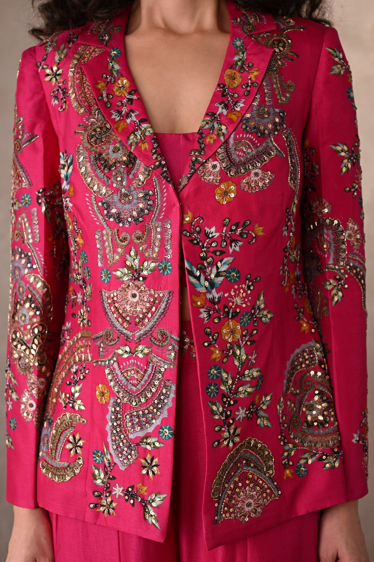 Rani Silk Jacket And Sharara Set With Intricate Embroidery