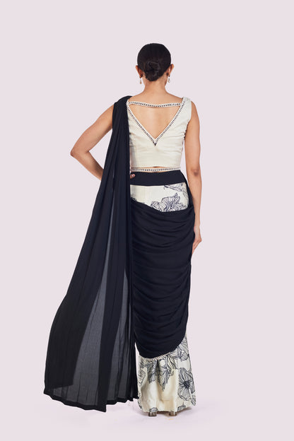Floral Drape Saree With Contrast Pallu