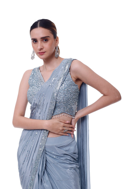 Cornflower Blue Drape Saree