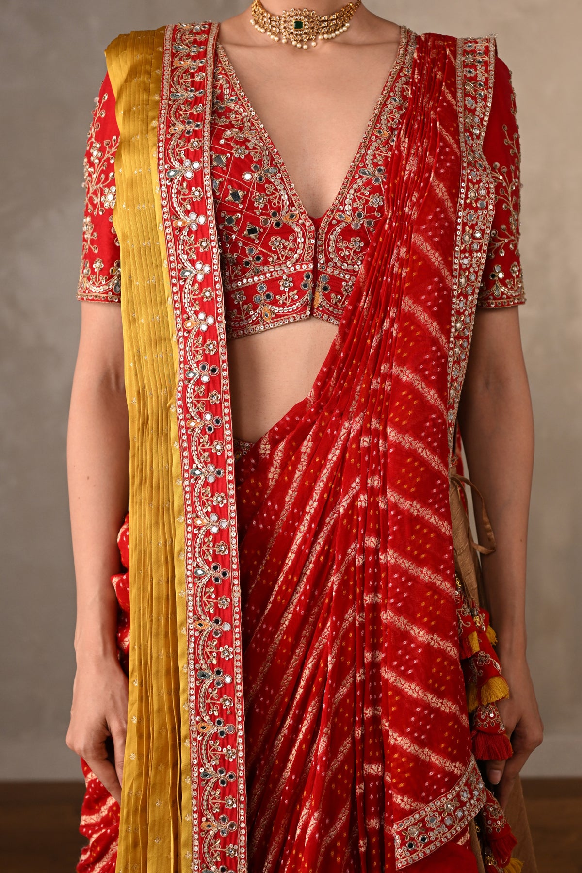 Golden Banarasi Lehenga Set With Double Dupatta