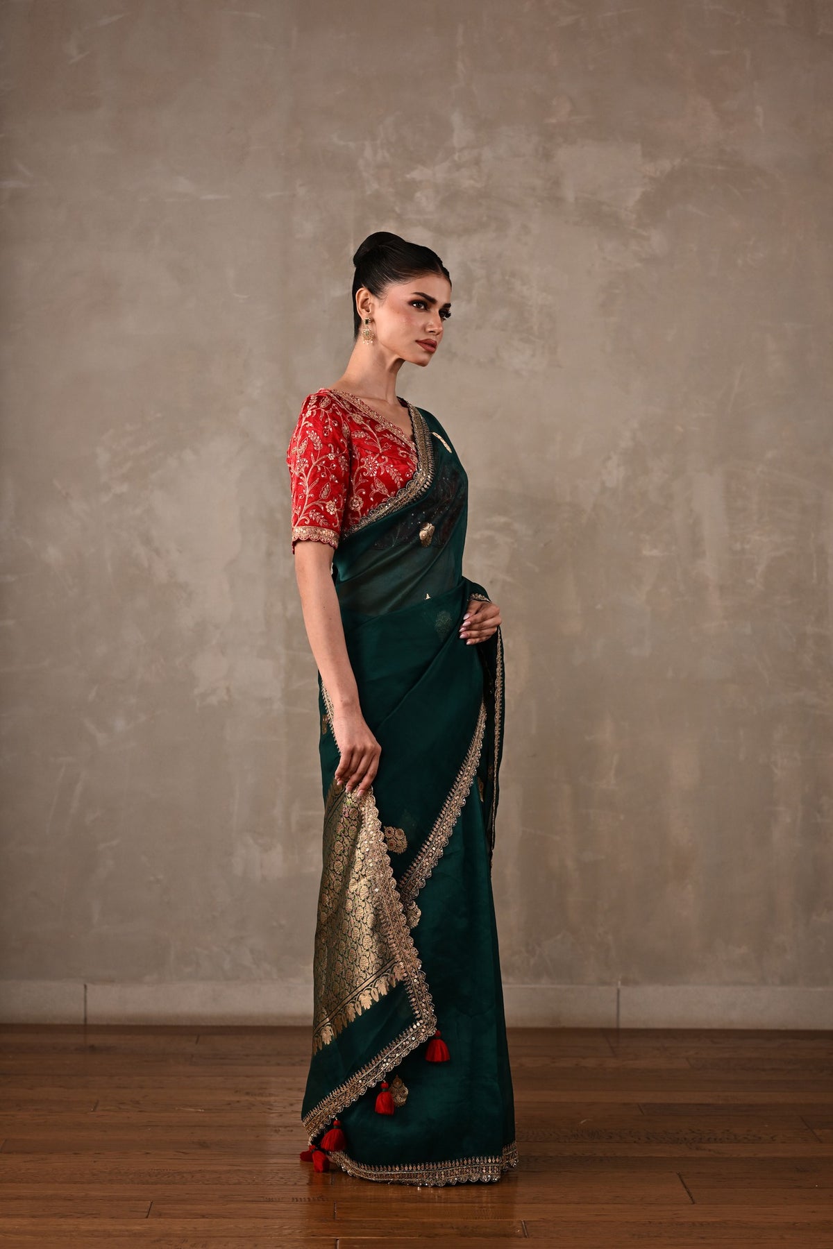 Silk Saree with Zari & Tikki Embroidered Blouse