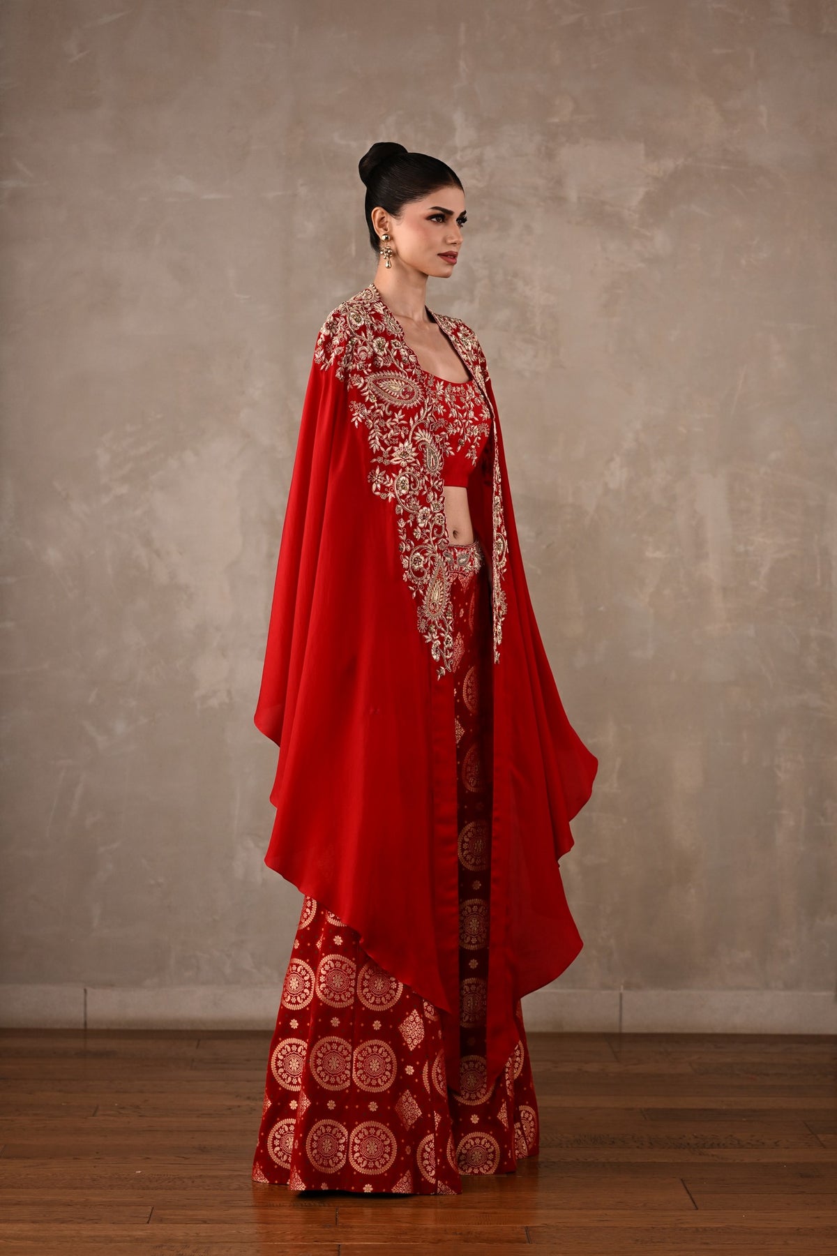 Embroidered Cape & Banarasi Pants Set