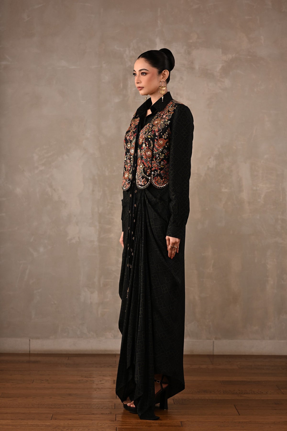 Printed Zardosi Waistcoat Skirt Set