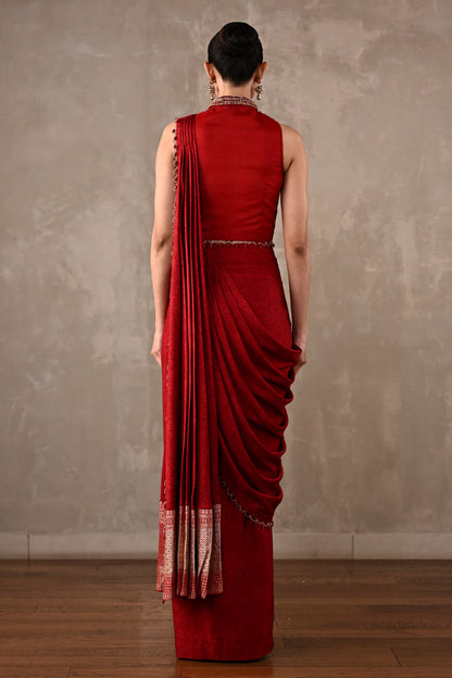 Embroidered Drape Saree Set