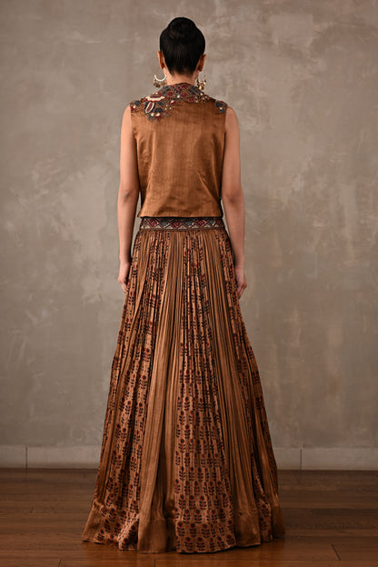 Embroidered Printed Satin Lehenga Set