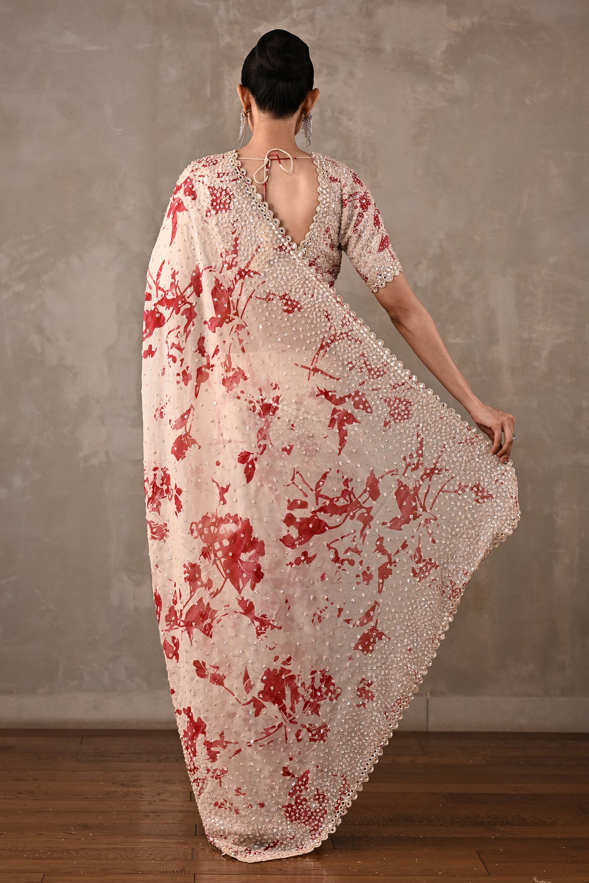 Floral Printed Embellished Saree Set
