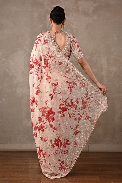 Floral Printed Embellished Saree Set