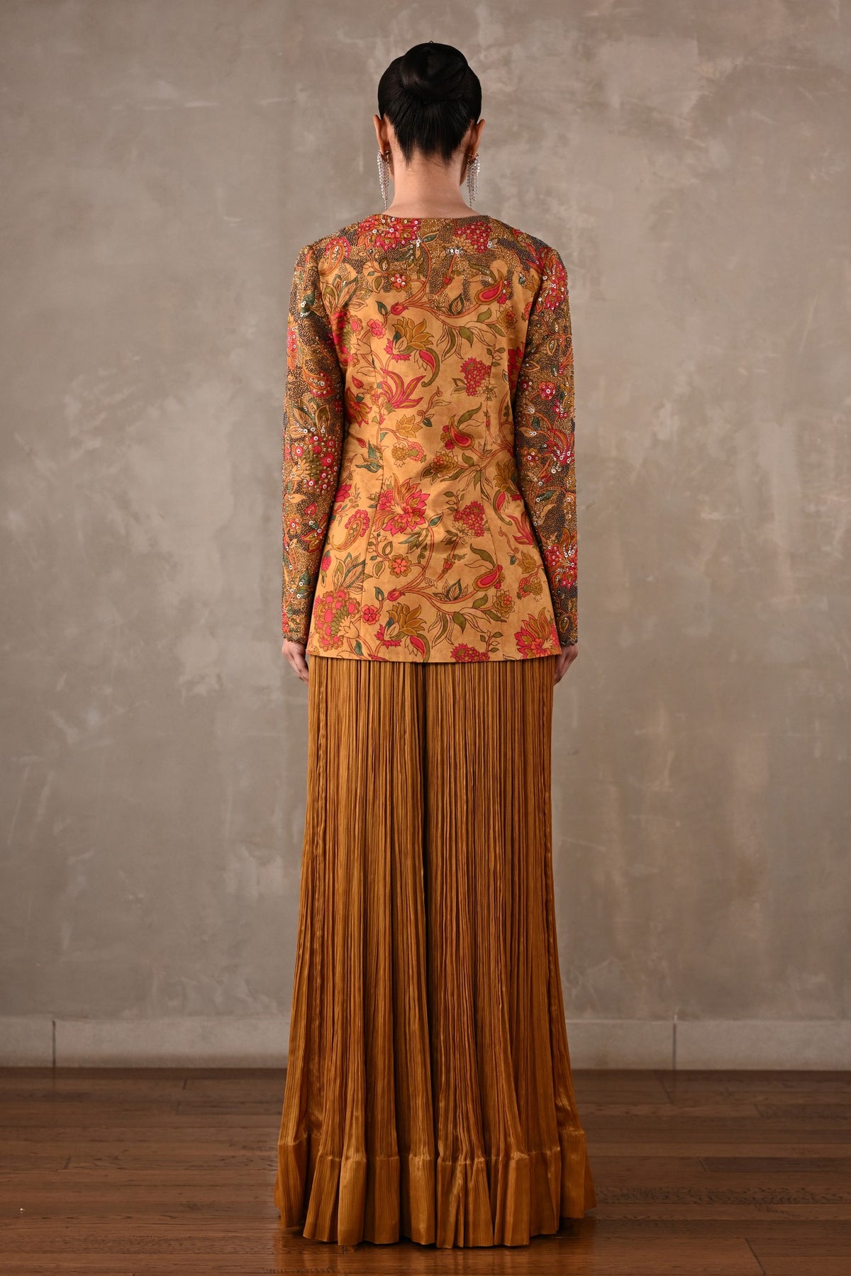 Embellished Floral Jacket & Pleated Palazzo Set
