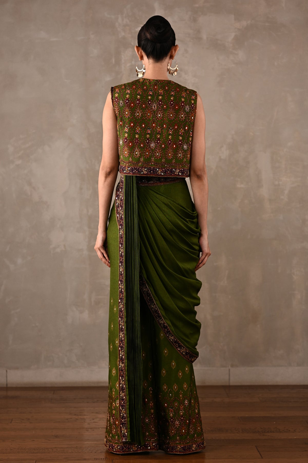 Printed Embellished Drape Pants & Cropped Jacket Set