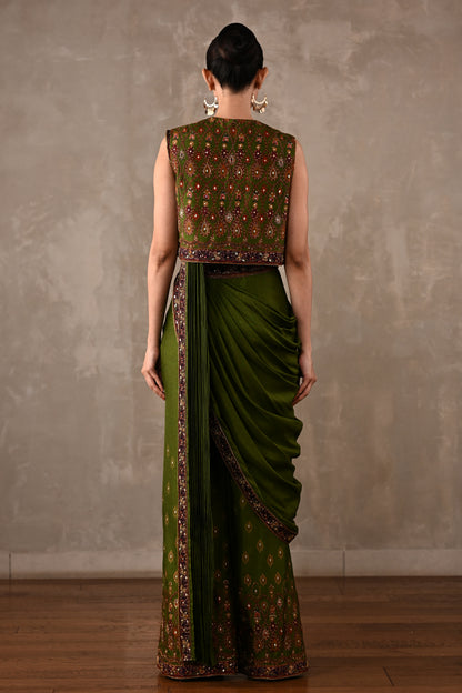 Printed Embellished Drape Pants & Cropped Jacket Set