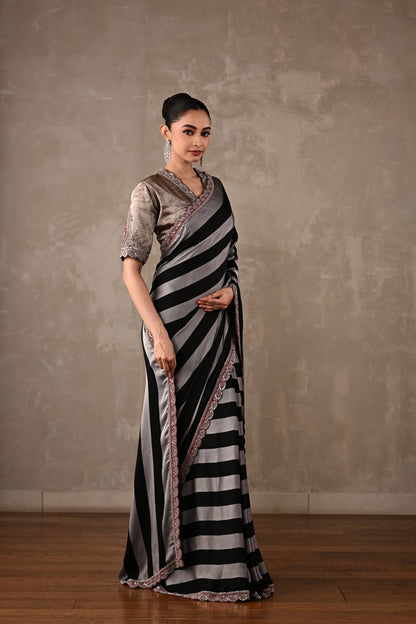 Striped Satin Saree Set
