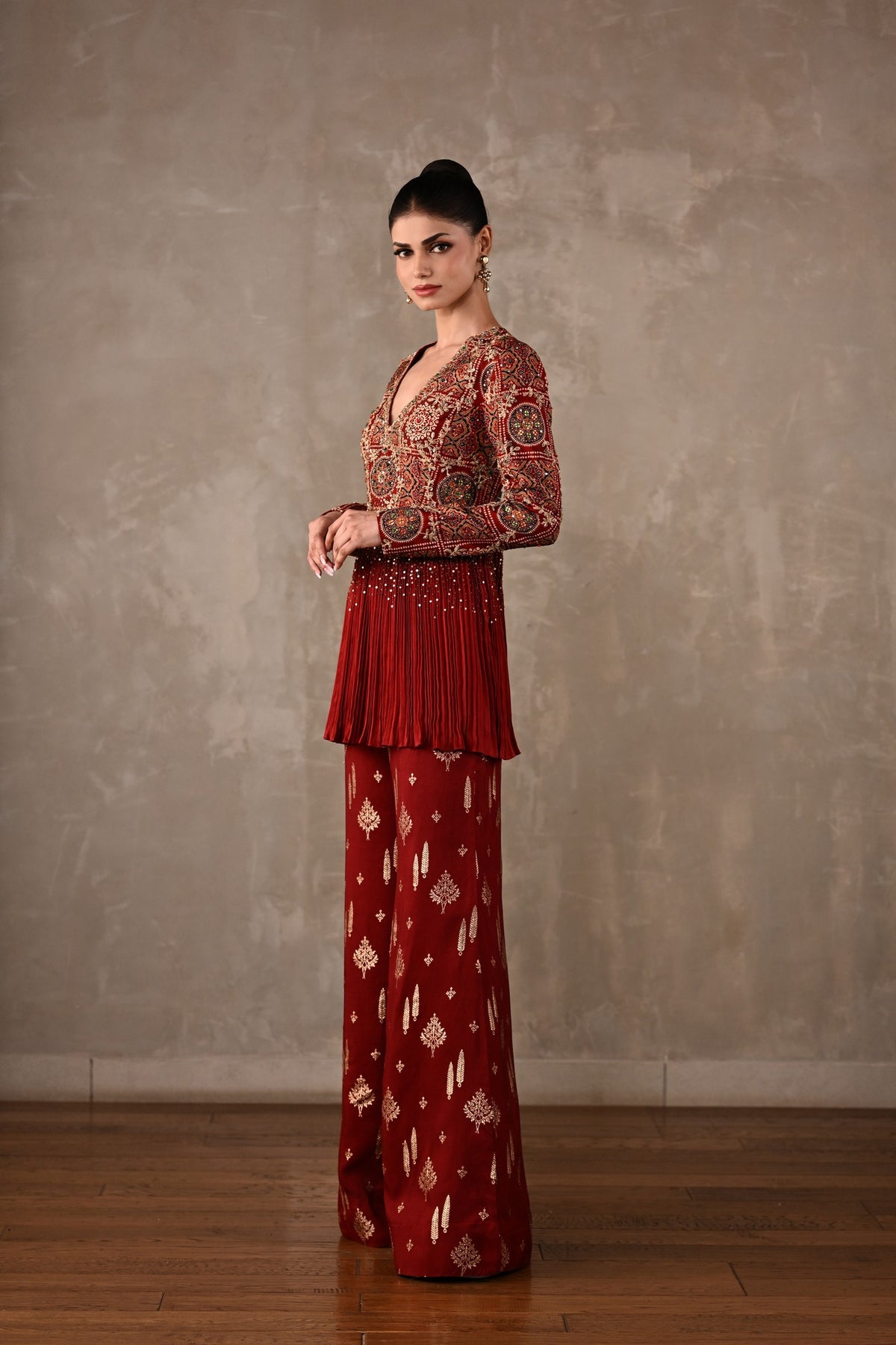Embellished Printed Peplum Co-ord Set