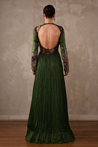Patchwork-Inspired Embroidered Yoke Gown Set