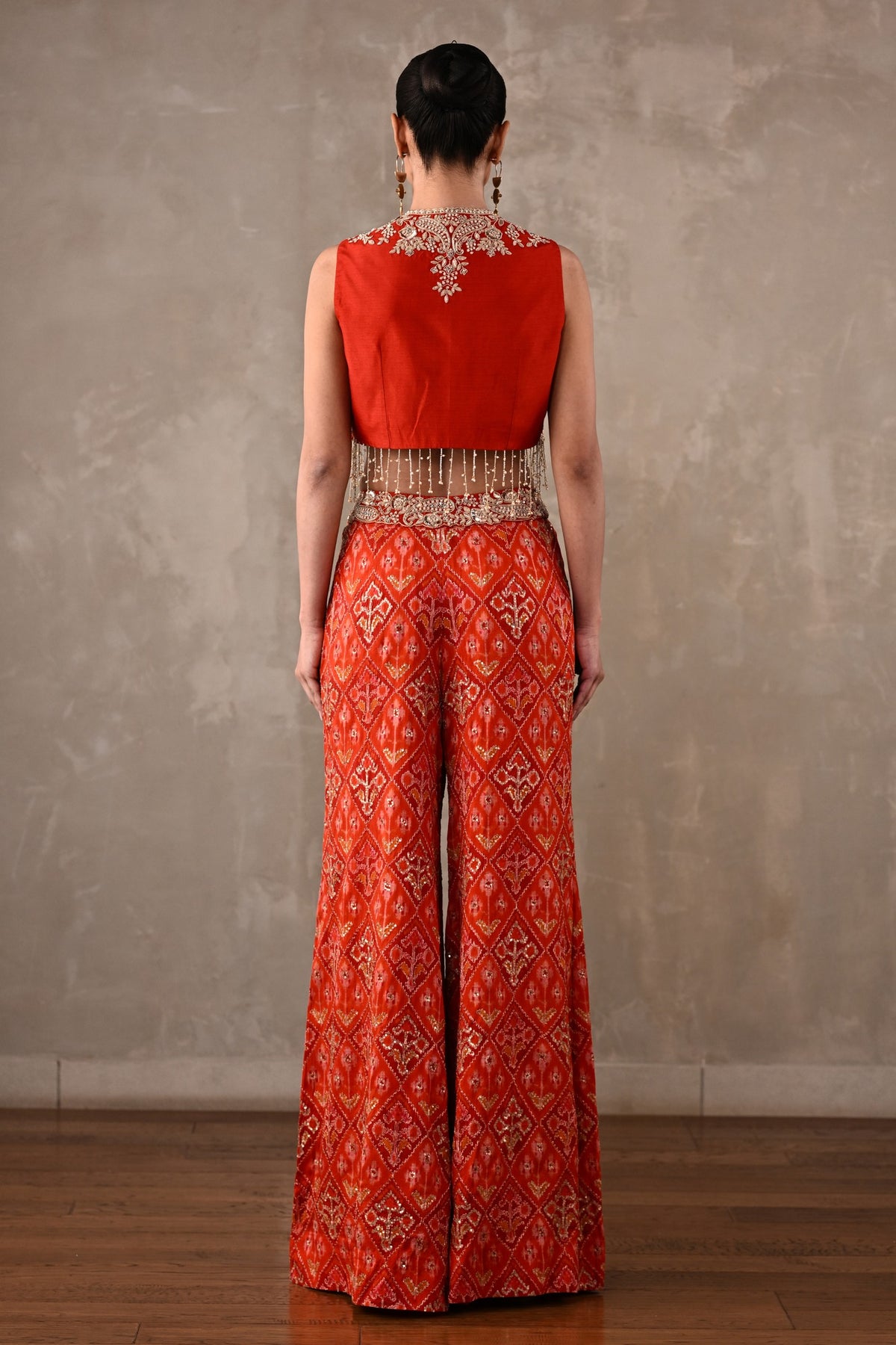 Embellished Silk Waistcoat & Pochampally Pants Set
