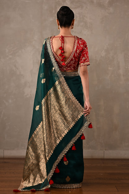 Silk Saree with Zari & Tikki Embroidered Blouse