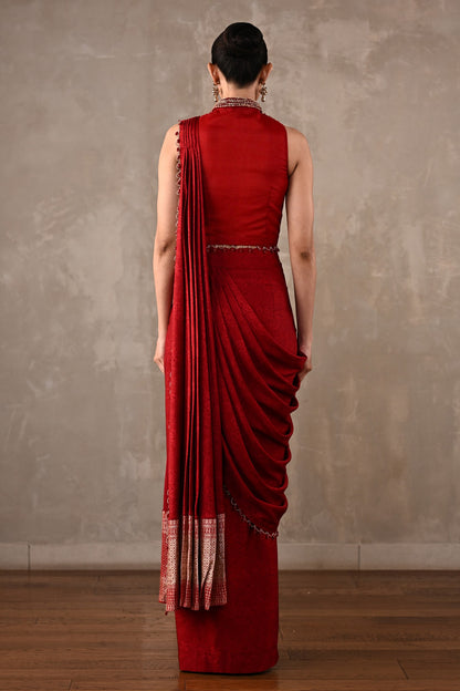 Embroidered Drape Saree Set