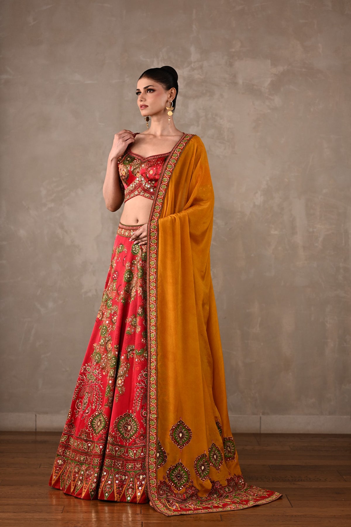 Ajrakh Embellished Lehenga Set