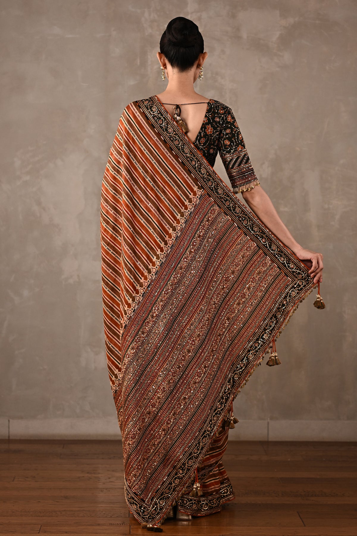 Striped Silk Saree with Embroidered Blouse