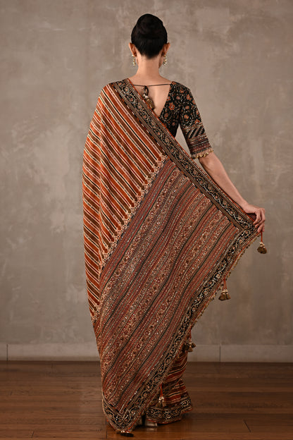 Striped Silk Saree with Embroidered Blouse