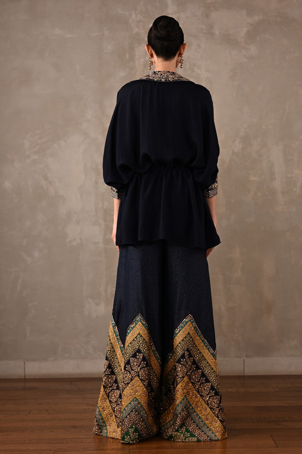 Drawstring Shirt & Chevron Embroidered Pants Set
