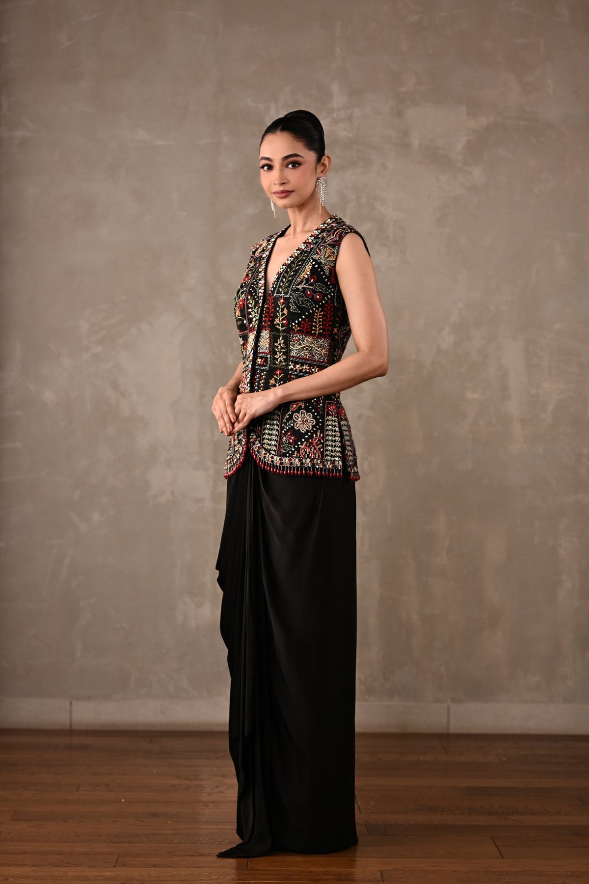 Multicolour Floral Embroidered Drape Set