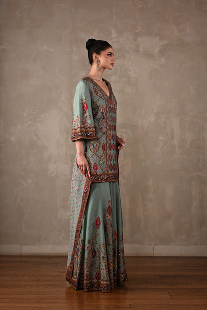 Printed Embellished Kurta Sharara Set